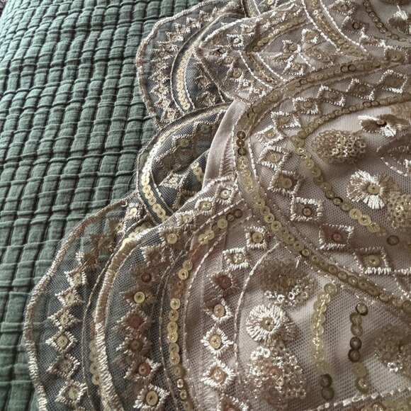 Here Comes The Sun Gold Sequin Mini Dress Boho Babydoll Fairycore Party Glam USA - Picture 10 of 16